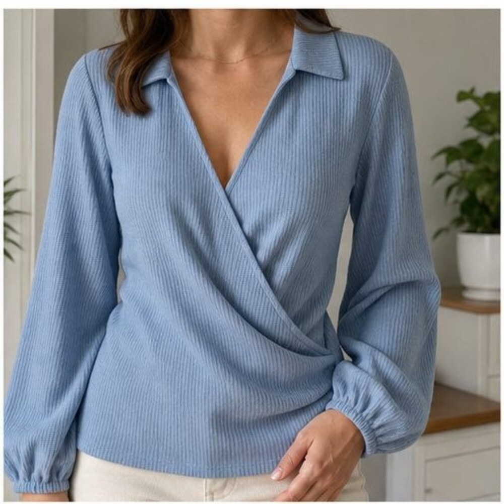 Blue Ruffle Blouse - Picture 2 of 6